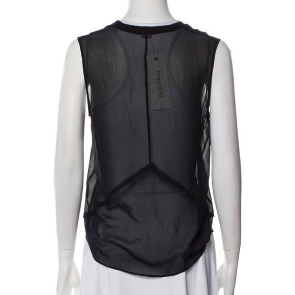 Helmut Lang Silk Chiffon Black V-Neck Sleeveless Button Down Raw Trim Top Size S - Picture 3 of 12